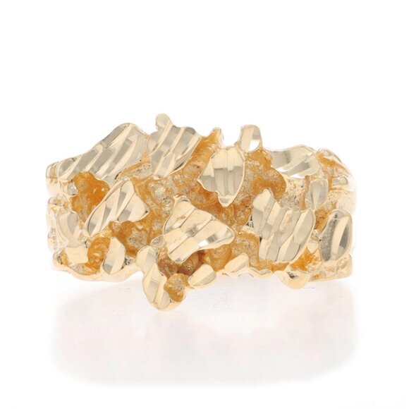 Yellow Gold Men's Etched Nugget Ring - 14k Statement